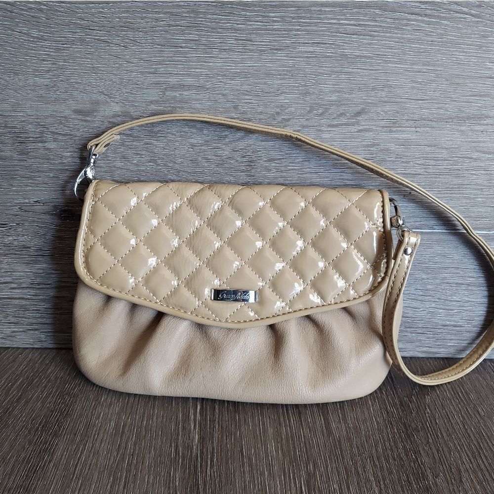 Grace Adele Tan Quilt print Purse Clutch Shoulder Bag with Removable Strap